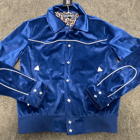 Blue Velvet Bomber Jacket - Picture 1 of 3